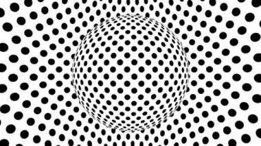 Geometrik desenli siyah beyaz tek renkli optik illüzyon, sürreal hipnotik dikişsiz döngü hareketli arka plan, psikedelik moda dekoratif gerçek dışı illüzyon 3d canlandırmalı animasyon.