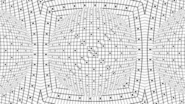 Geometrik desenli siyah beyaz tek renkli optik illüzyon, sürreal hipnotik dikişsiz döngü hareketli arka plan, psikedelik moda dekoratif gerçek dışı illüzyon 3d canlandırmalı animasyon.