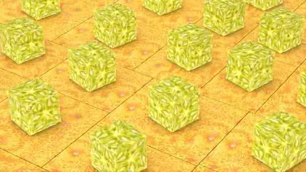 Reife süße gesunde Bio-Orange Kiwano oder gehörnte Melone 3D rendern animierten abstrakten Hintergrund, cucumis metuliferus tropischen Lebensmitteln und saftigen Gelee exotischen Früchten nahtlose Looping 4k Animation.