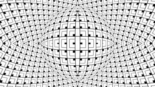 Schwarz Weiße Monochrome Optische Täuschung Mit Geometrischen Mustern Surreale Hypnotische — Stockvideo