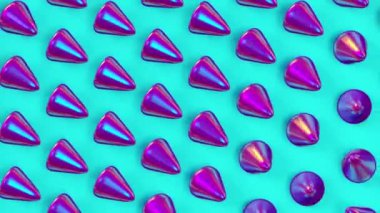 Cyan arka planda holografik pembe koniler, modaya uygun minimum 3d döngü animasyonu, parlak şekilli yaratıcı geometrik desen, sürreal çağdaş parlak fon.