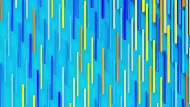 青い背景に黄色の線を移動し トレンディーな最小限の3Dループアニメーション 長方形のブロックを持つ創造的な幾何学模様 シュールな明るいカラフルな現代的なシームレスな背景 — ストック動画