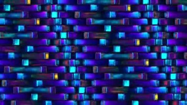 Mavi arkaplanda hareket eden holografik menekşe küpleri, en az 3d döngü animasyonu, yanardöner kare şekilli yaratıcı geometrik desen, sürreal çağdaş parlak fon.