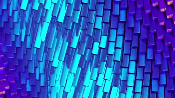 Bewegende Holografische Violette Blokjes Blauwe Achtergrond Trendy Minimale Looping Animatie — Stockvideo