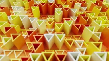 Geometrik renkli turuncu parlak üçgen arkaplan üçgen şekilli, kusursuz döngü hareketli animasyon mimari dalgalı mozaik yüzey, soyut duvar kağıdı, 3D hareket tasarımı.
