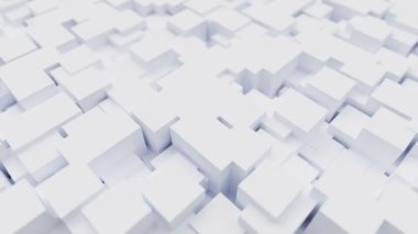 Kare şekilli Geometrik beyaz ışık kübü, kusursuz döngülü mimari dalgalı mozaik yüzey, soyut duvar kağıdı, 3D hareket tasarımı.