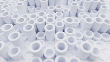 Geometrik beyaz ışık yuvarlak şekilli dairesel arkaplan, kusursuz döngülü mimari dalgalı mozaik yüzey, soyut duvar kağıdı, 3D hareket tasarımı.