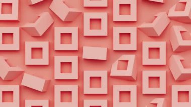 Geometrik mozaik ızgara soyut dikişsiz, kare dönen şekilli kırmızı zemin, 3D canlandırma yaratıcı hareket tasarımı, küp desenli duvar kağıdı.