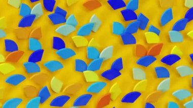 Sarı zemin üzerinde renkli daireler, modaya uygun minimum 3d animasyon, yuvarlak şekilli yaratıcı geometrik desen, sürreal parlak modern arkaplan.