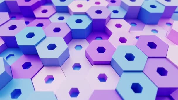 Geométrico Azul Violeta Brillante Fondo Hexagonal Con Formas Hexágono Bucle — Vídeos de Stock