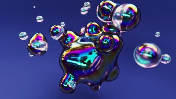 Liquid Iridescent Transparent Clean Soapy Animated Metaball Organic Floating Spheres — Stock Video