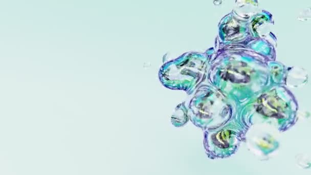液彩透明清洁肥皂泡动画球或有机浮球滴落或气泡3D渲染抽象背景 流畅的流水云彩美丽的创意动画 — 图库视频影像
