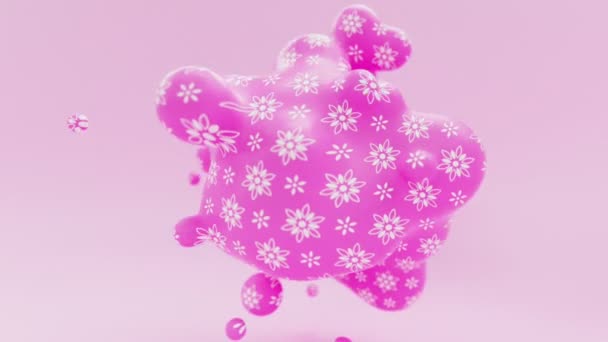 液体の花ピンクの花のアニメーションのメタボールや有機浮遊球が落ちるか泡3Dレンダリング抽象的な背景 流体移動水雲美しい創造的なアニメーション — ストック動画