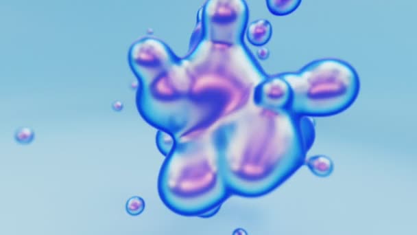 液体虹彩アニメーションのメタボールまたは有機浮遊球の塊が落下または泡3Dレンダリング抽象的な背景 流体移動水雲美しい創造的なアニメーション — ストック動画
