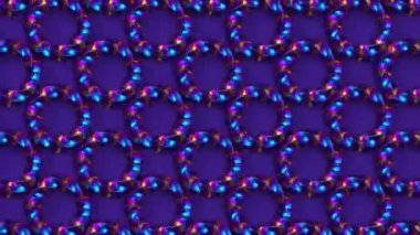 Mor arka planda dönen holografik yanardöner metalik parlak daireler. 3 boyutlu kusursuz döngülü yaratıcı animasyon. Geometrik desen ve geleceksel hareket grafikleri, moda tasarım ögesi.
