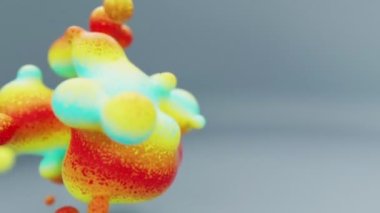 Sıvı gökkuşağı renkli animasyon metaforu ya da organik yüzen küreler kabarcıklar düşer ya da kabarcıklar soyut arkaplan oluşturur. Akıcı hareket eden su bulutları güzel yaratıcı animasyon.