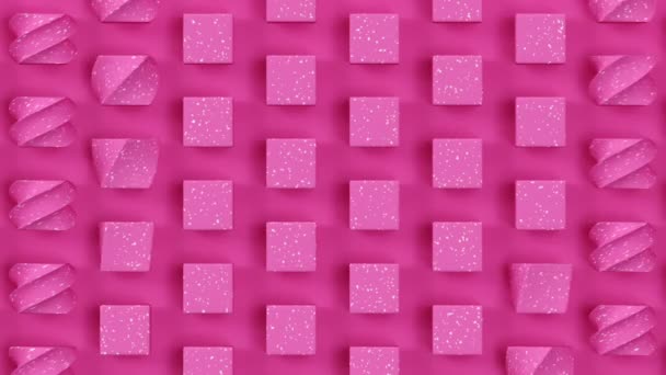 ピンクの背景に回転する赤い立方体の形 3Dレンダリングシームレスなループクリエイティブアニメーション 幾何学模様とモーショングラフィックス トレンディーなデザイン要素 — ストック動画