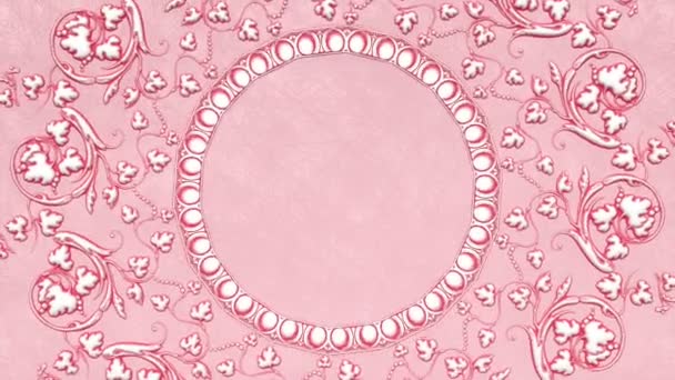 装飾的なヴィンテージアンティークの花のバロック装飾 ルネサンスレトロな勝利のエレガントなマンダラ 王室のダマスクの背景 ラウンド回転ピンクの愛の結婚式のフレーム 抽象的なレースの華やかなイラスト — ストック動画