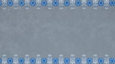 Dekoratif barok etnik sınır fotokopi alanı, rönesans retro çerçevesi, boş modelli tatil davetiyesi, kış mevsimi mavi yeni yıl şablonu, güzel temiz tebrik kartı..