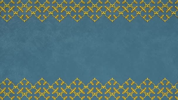 古色古香的装饰古色古香的花卉巴洛克饰品 复古的维多利亚风格的典雅框架 带有边框的皇家花缎背景 面料纸金蓝色模板 漂亮的贺卡 — 图库视频影像