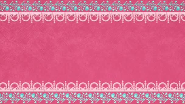 装饰古色古香的花卉巴洛克饰品 复古维多利亚风格的典雅框架 带有边框的皇家花缎背景 粉色花边心恋婚纱模板 漂亮的贺卡 — 图库视频影像