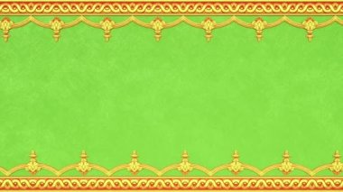 Dekoratif antika klasik barok süsü, Rönesans retro Victoria tarzı zarif çerçeve, sınırlı kraliyet kumaşı arka planı, etnik altın aztek dantel şablonu, yeşil güzel tebrik kartı.