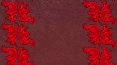 Dekoratif antika barok süsü, Rönesans retro Victoria tarzı zarif çerçeve, sınırlı kraliyet kumaşı, kırmızı aşk doğa şablonu, fotokopi alanı olan kahverengi tebrik kartı..