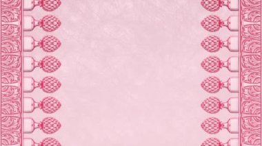 Dekoratif antika klasik barok süsü, Rönesans retro çerçevesi, İspanyol arkaplan, aşk pembe bahar romantik düğün şablonu, kağıt gül tebrik kartı, Sevgililer Günü.