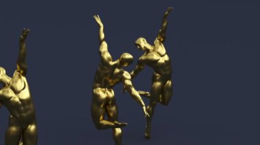 Modern minimal trend sürreal 3D çizim, çekici manken modeli, genç insan karakter heykeli, atletik dans eden altın kaslı vücut geliştirici, spor ve bale konsepti, sporcu.