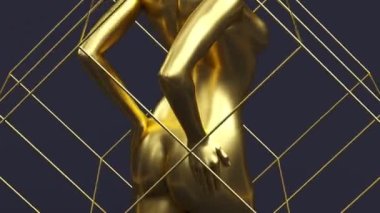 Modern, modaya uygun, gerçeküstü 3D çizim, çekici manken modeli, genç insan karakteri heykeli, altın şehvetli, çekici, baştan çıkarıcı, seksi kadın, romantik bir portre..