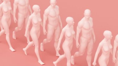 Modern asgari trend sürreal 3d canlandırma, çekici manken modeli, genç insan karakter heykeli, el ele tutuşan romantik aşıklar, ilişki ve aşk kavramı.