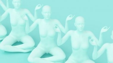 İnsan çıplak, genç, zarif poz figürü, stüdyo 3D resim, soyut sanat tasarımı animasyonu, moda mankeni duruşu portresi, zen meditasyonu, asana 'da oturan yoga nilüferini rahatlat..
