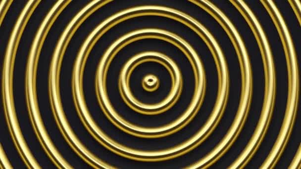ゴールド金属黒波同心円状現代的な円形の放射状動的抽象的な背景 3Dレンダリングシームレスなループリップル波 幾何学的なリングラウンド液体壁紙 未来的な移動円 — ストック動画