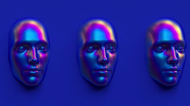 Futuristisches Kopfporträt Mit Holographischer Gradienten Textur Künstlicher Intelligenz Und Digitalem — Stockvideo