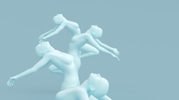 现代最小的超现实3D渲染说明 提出迷人的人体模特 人类年轻的人物形象 蓝色旋转芭蕾舞女 优雅的姿态 芭蕾舞演员 — 图库视频影像