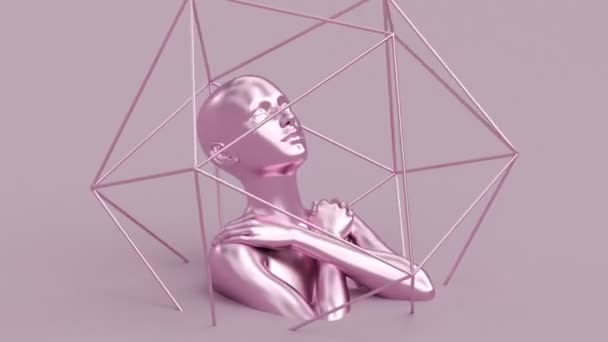 현대적 최소한의 초현실 렌더링 매력적 마네킹 인간의 캐릭터 조각상 빛나는 — 비디오