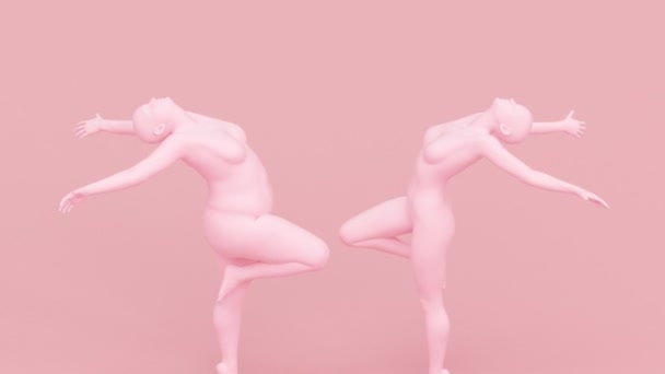 现代最小的超现实3D渲染说明 提出了迷人的人体模型 人类年轻的人物形象 肥胖问题 瘦身转变 比较厚薄的身材 — 图库视频影像