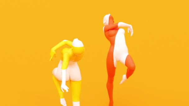 人类赤身裸体的年轻优雅的姿态形象 工作室3D渲染现代插图 抽象艺术动作设计动画 时尚人物造型肖像 旋转舞动的黄色女人 芭蕾练习 — 图库视频影像