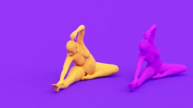 Modern minimal trend sürreal 3d canlandırma, çekici manken modeli, genç insan karakter heykeli, yoga egzersiz konsepti, sağlıklı esneme eğitimi.
