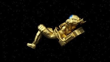Gerçeküstü altın astronot ya da uzay giysisi içindeki astronot ya da uzay adamı, fütüristik bilim-kurgu kozmik galaktik arka plan, 3D modern modayı modern çağdaş yaratıcı animasyon, kusursuz illüstrasyon.