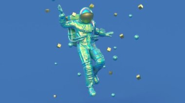 Gerçeküstü uçan astronot ya da uzay giysisi içindeki astronot ya da uzay adamı, fütüristik bilim-kurgu kozmik galaktik arka plan, 3D modern trend modern modern çağdaş yaratıcı animasyon, kusursuz illüstrasyon.