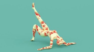 Suluboya desenli oldukça zarif bir kadın, 3D canlandırma animasyonu, genç manken dans modeli, renkli sanatsal lekeli güzel mutlu bayan..