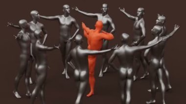 Modern, modaya uygun, gerçeküstü 3D canlandırma, çekici manken modeli, genç insan karakteri heykeli, kung fu dövüşçüsü, karate tekme bacağı, saldırı pratiği, aikido duruşu, güçlü usta.