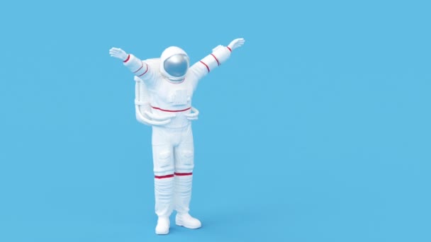 Σουρεαλιστικός Χαιρετισμός Αστροναύτης Κοσμοναύτης Αστροναύτης Στο Διαστημικό Κοστούμι Φουτουριστικό Sci — Αρχείο Βίντεο