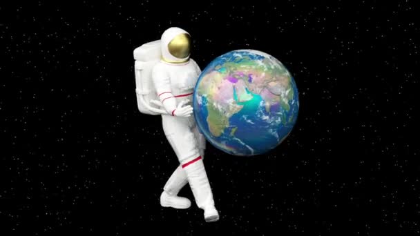 Surreale Astronauta Piedi Cosmonauta Astronauta Tuta Spaziale Futuristico Sci Sfondo — Video Stock