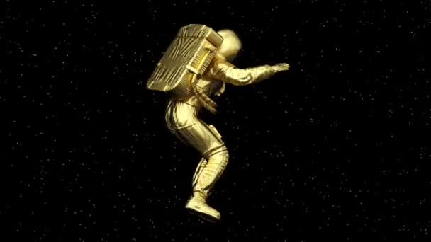 Surrealistiskt Guld Flyger Flytande Levitating Astronaut Eller Kosmonaut Eller Rymdman — Stockvideo