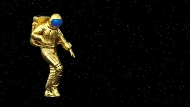 Surrealistisch Goud Dansend Gelukkig Astronaut Kosmonaut Ruimteman Ruimtepak Futuristische Sci — Stockvideo