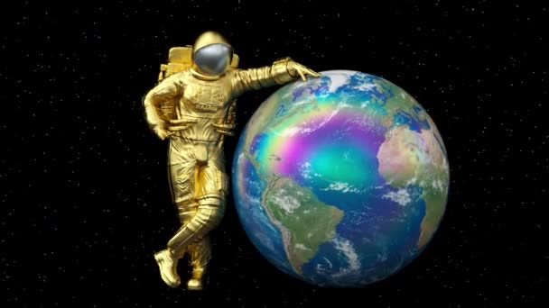 Gerçeküstü Astronot Uzay Giysisi Içindeki Astronot Uzay Adamı Fütüristik Bilim — Stok video