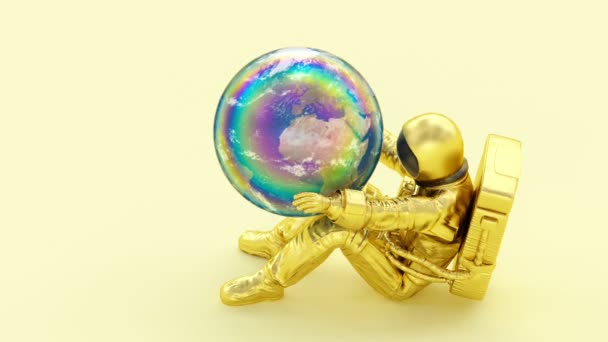 Surrealistiskt Guld Astronaut Eller Kosmonaut Eller Rymdman Rymddräkt Futuristiska Sci — Stockvideo