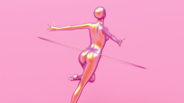 人类赤身裸体的年轻优雅的姿态形象 工作室3D渲染现代插图 抽象艺术设计动画 时尚人物造型肖像 飞舞跳跃的金属女人 — 图库视频影像